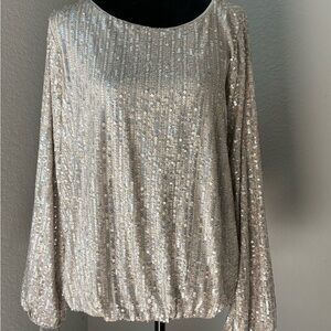 Chico's Drizzled Sequin Bubble-Hem Top - Champagne